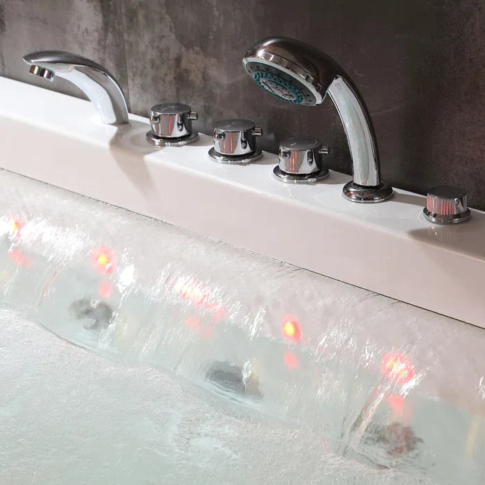 Alcove Whirlpool Rectangular Bathtub with LED Lights