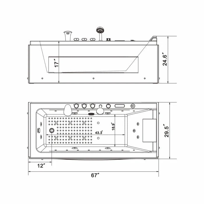 Alcove Whirlpool Rectangular Bathtub with LED Lights