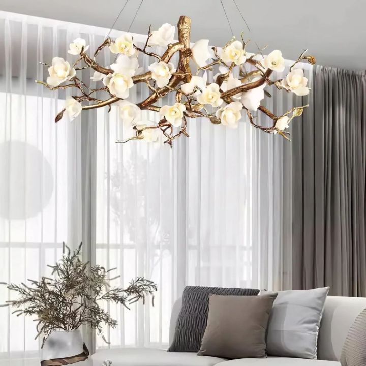 Flower Bloom Branch Brass Chandelier