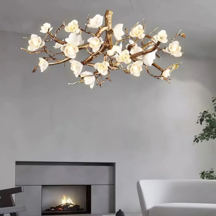 Flower Bloom Branch Brass Chandelier