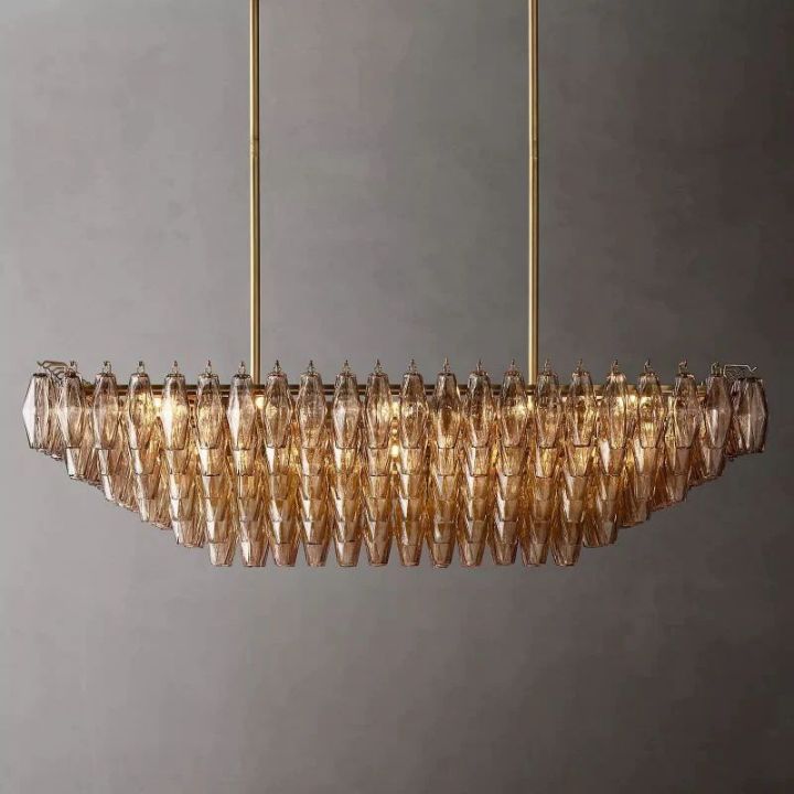 Galaxy Smoke Glass Tiered Rectangular Chandelier 54"