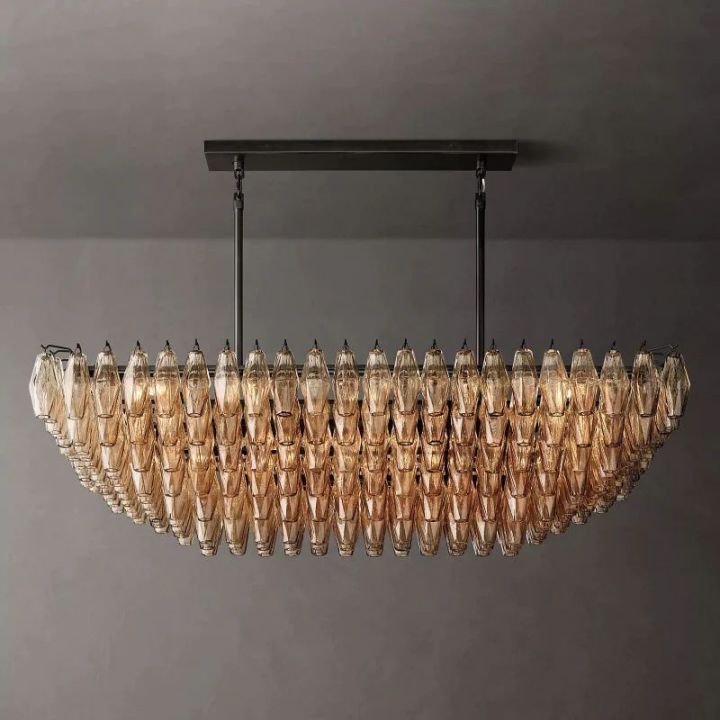 Galaxy Smoke Glass Tiered Rectangular Chandelier 54"