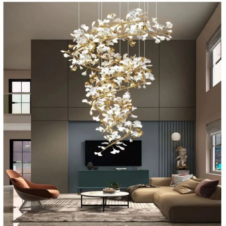 Ginkgo Cascading B (Spiral) Branch Chandelier