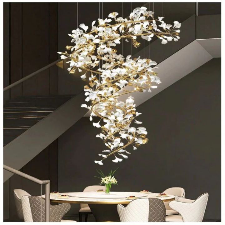 Ginkgo Cascading B (Spiral) Branch Chandelier