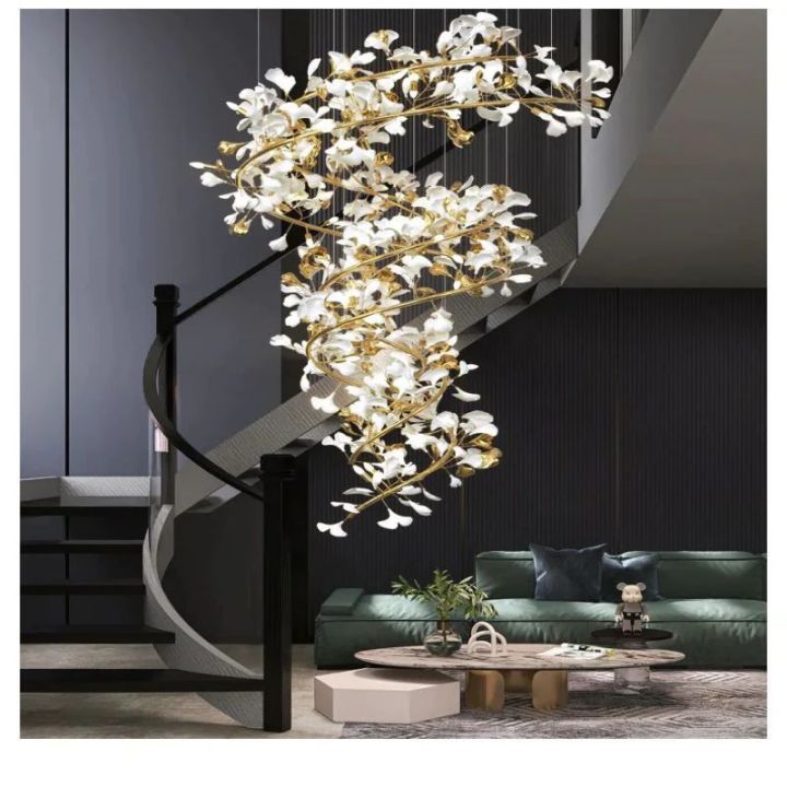 Ginkgo Cascading B (Spiral) Branch Chandelier