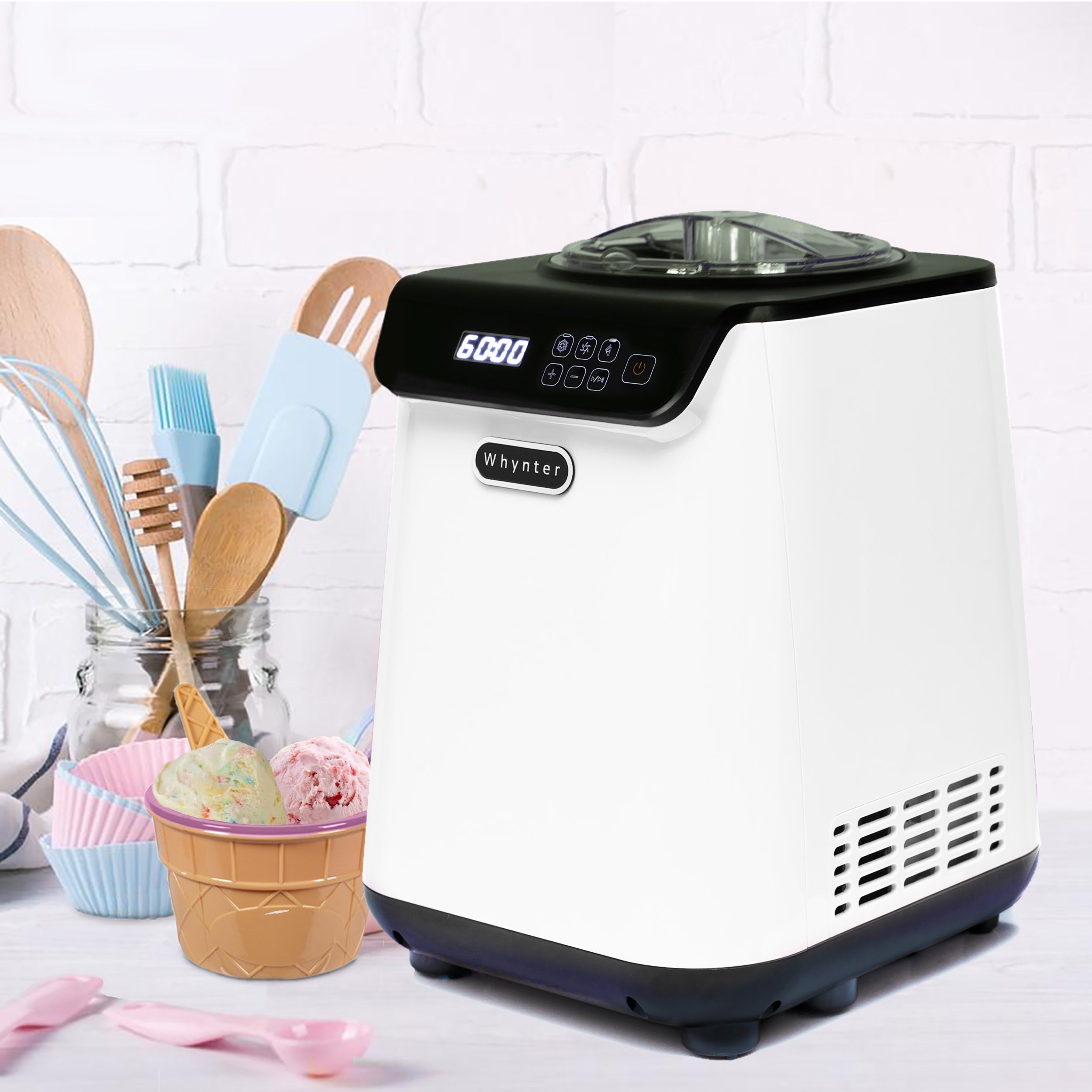 Whynter 1.28 Quart Compact Upright Automatic Ice Cream Maker with Stainless Steel Bowl- White | ICM-128WS