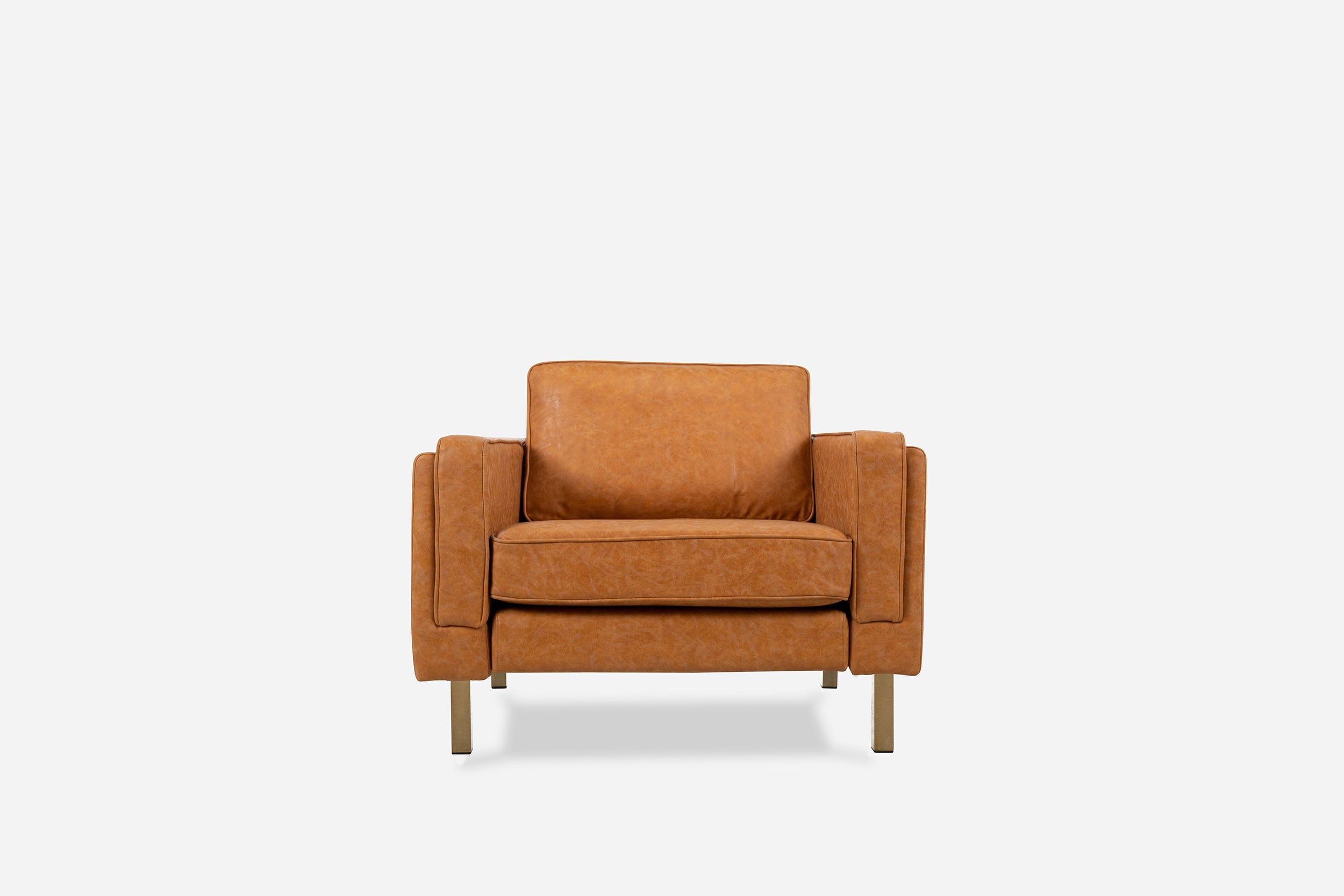 N1| distressed vegan leather gold | Albany Armchair shown in distressed vegan leather with gold legs