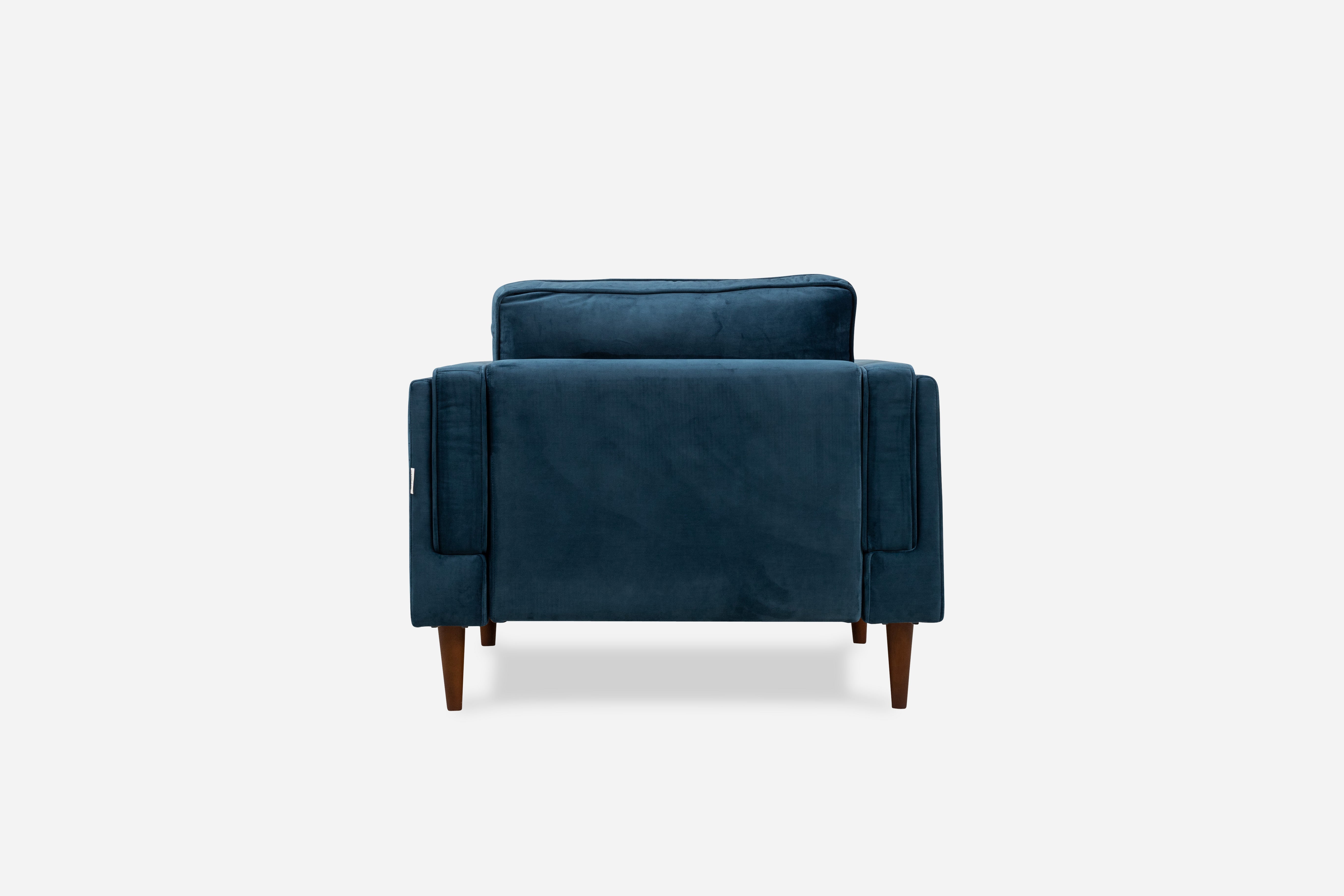 blue velvet walnut | Albany Armchair shown in blue velvet with walnut legs