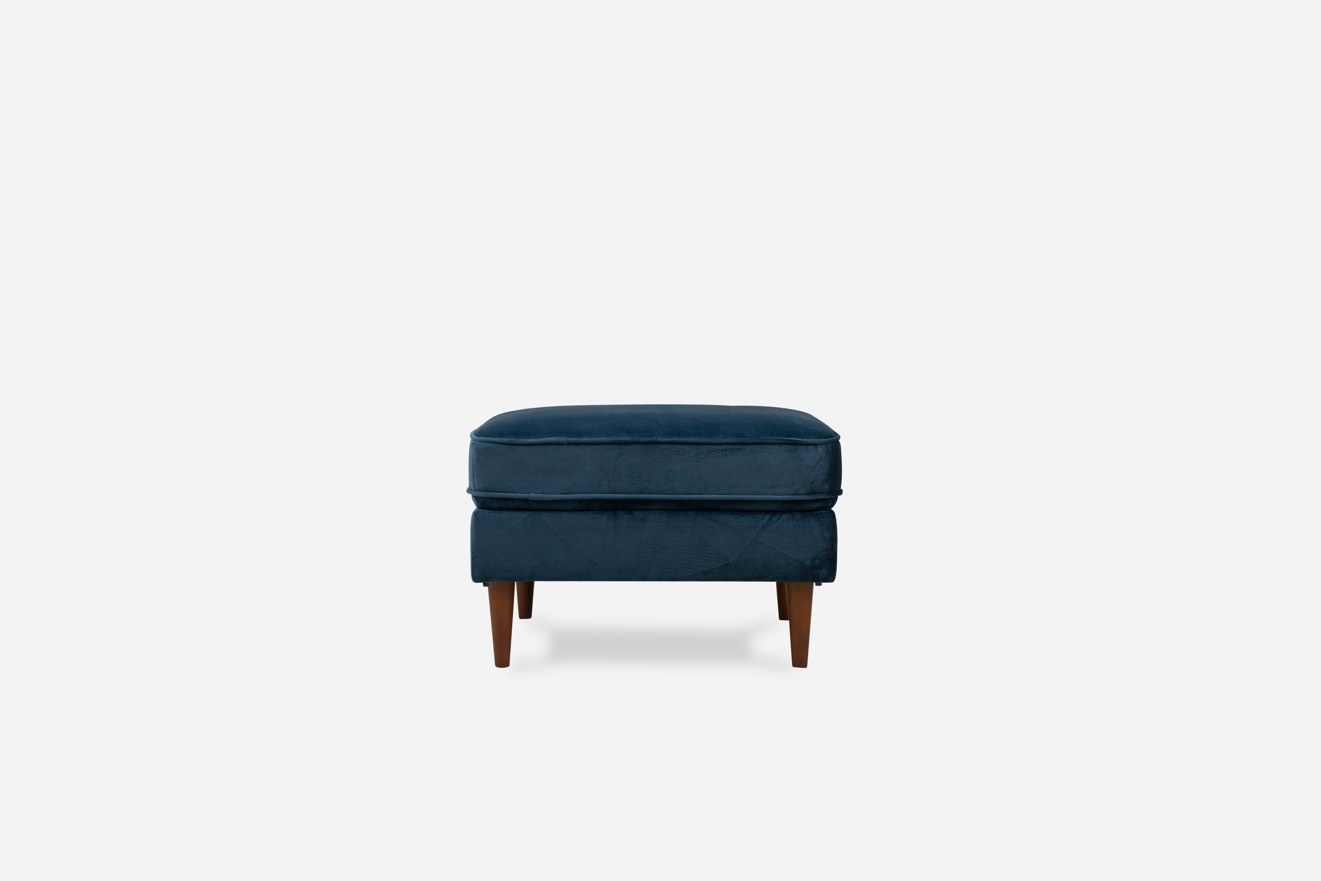 blue velvet walnut | Albany Ottoman shown in blue velvet with walnut legs