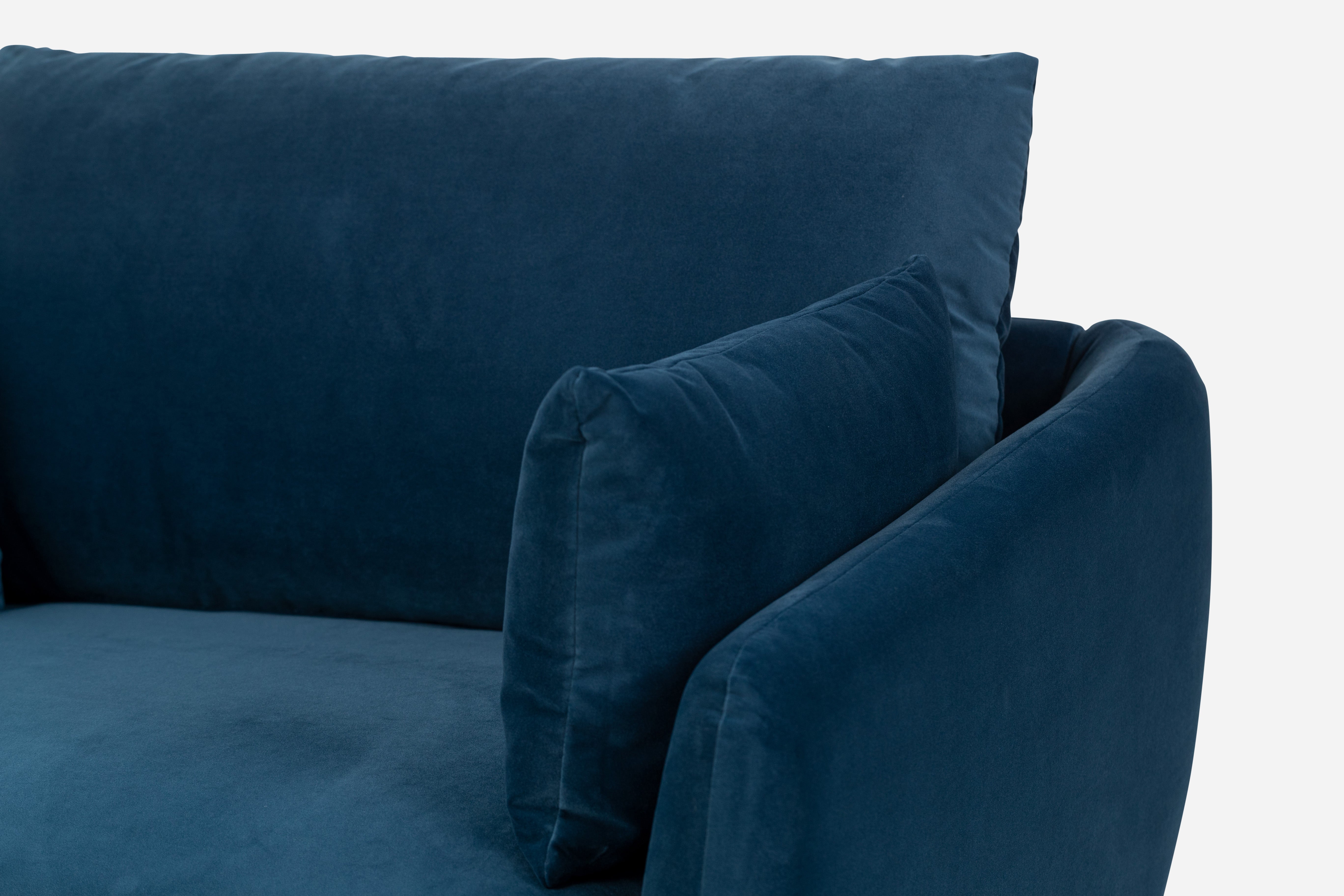 Blue Velvet Gold Right Facing | Park Sectional Sofa shown in Blue Velvet with gold legs Right Facing