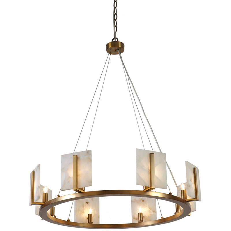 Large Contemporary Alabaster & Brass Halo Chandelier