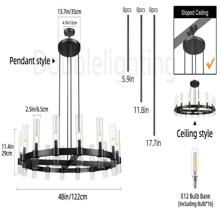 Lavelle Round Glass Chandelier 48"