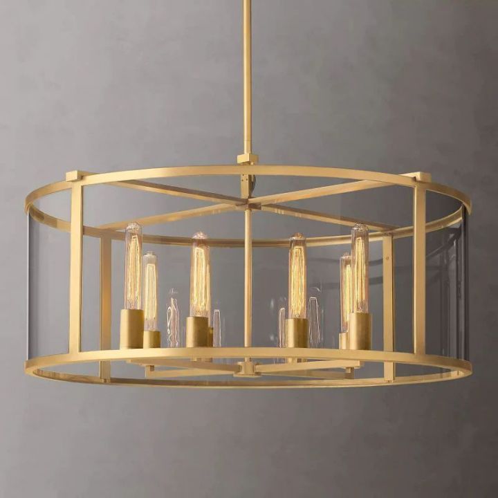 Lykke Glass Lantern Modern Round Chandelier 33"