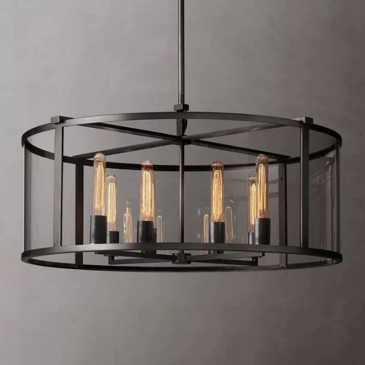 Lykke Glass Lantern Modern Round Chandelier 33"