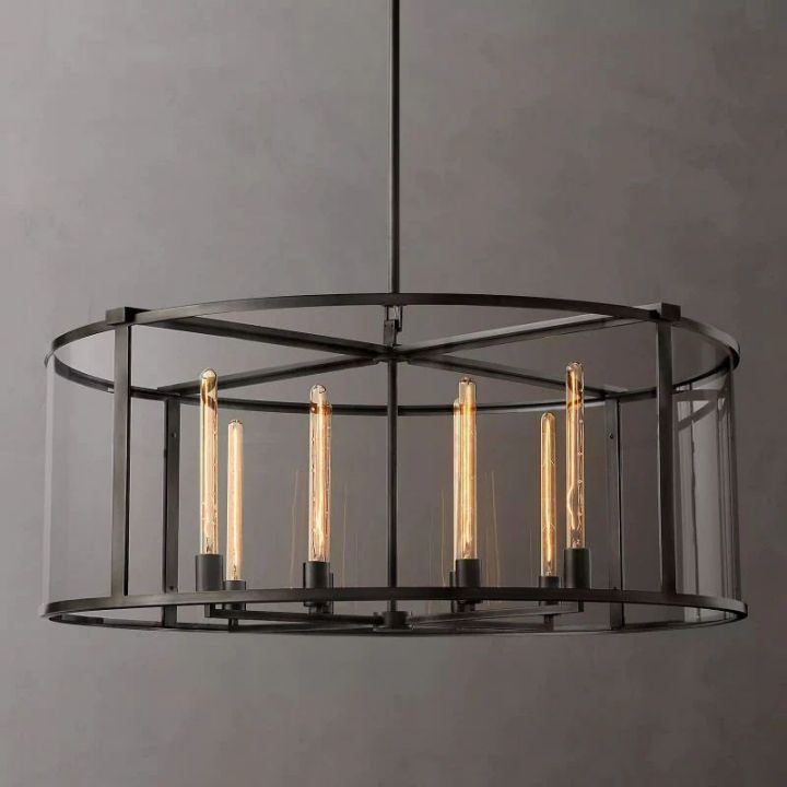 Lykke Glass Lantern Modern Round Chandelier 44"