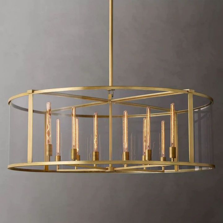 Lykke Glass Lantern Modern Round Chandelier 55"