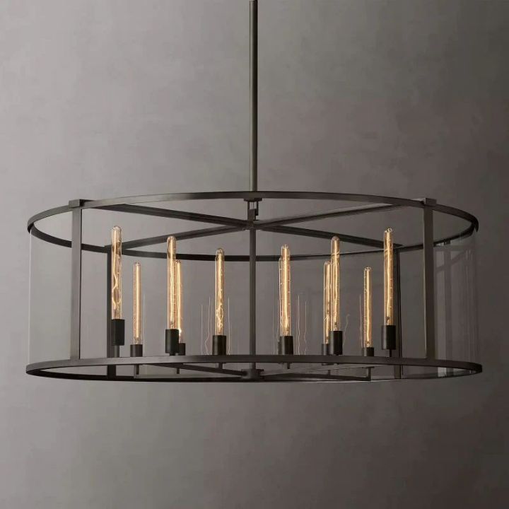 Lykke Glass Lantern Modern Round Chandelier 55"