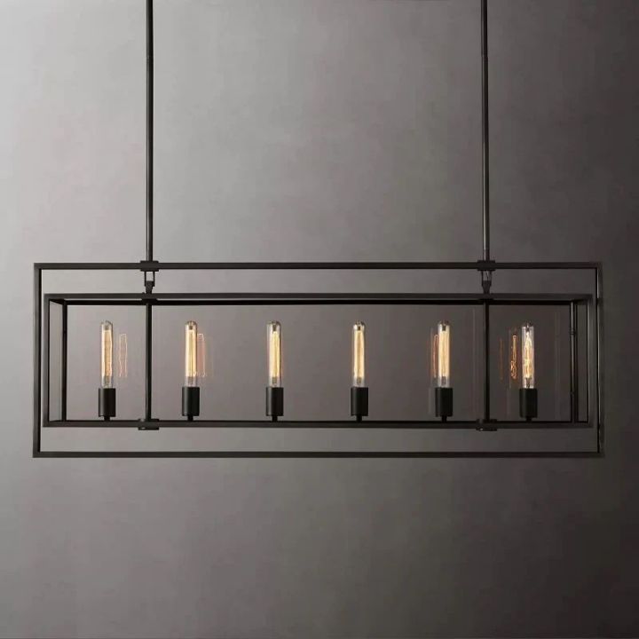 Lykke Glass Lantern Rectangular Chandelier 54"