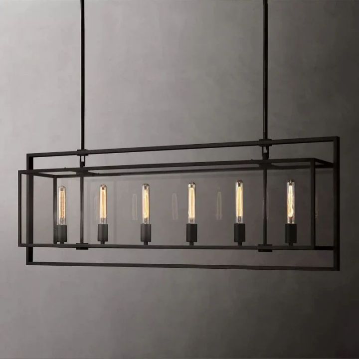 Lykke Glass Lantern Rectangular Chandelier 54"