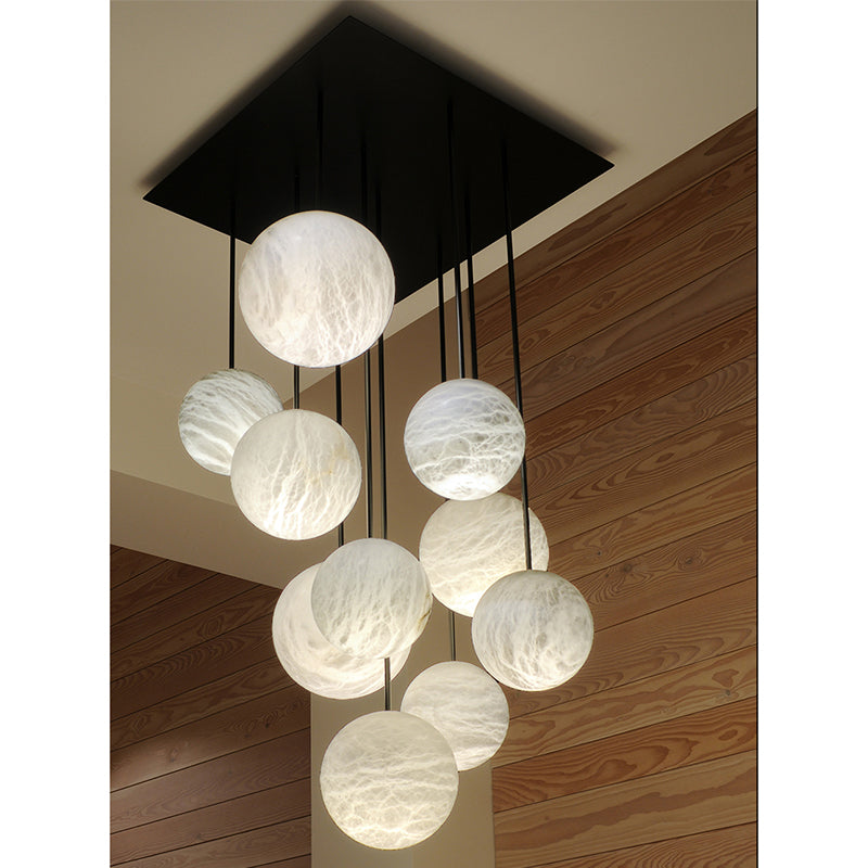 Nami Alabaster Sphere Staircase Chandelier,Multi Pendant Light