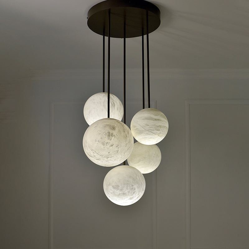 Nami Alabaster Sphere Staircase Chandelier,Multi Pendant Light