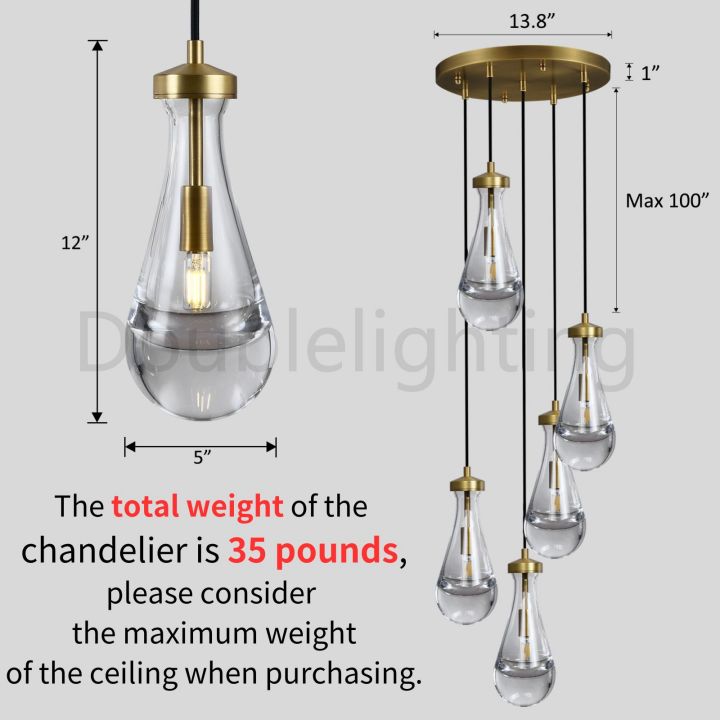 Raindrop Round Chandelier 5 Lights 14"D