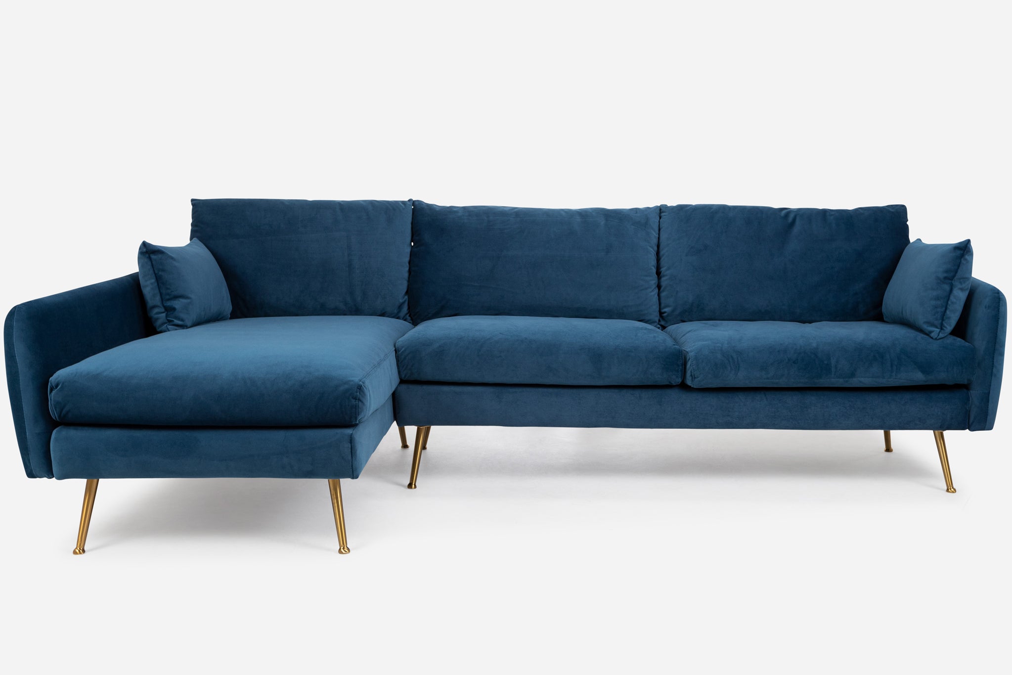 Blue Velvet Black Left Facing | Park Sectional Sofa shown in Blue Velvet with black legs Left Facing