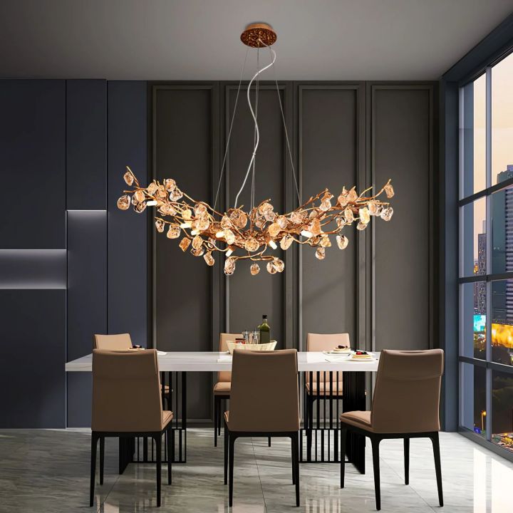 Stone Crystal Brass Dining Room Chandelier