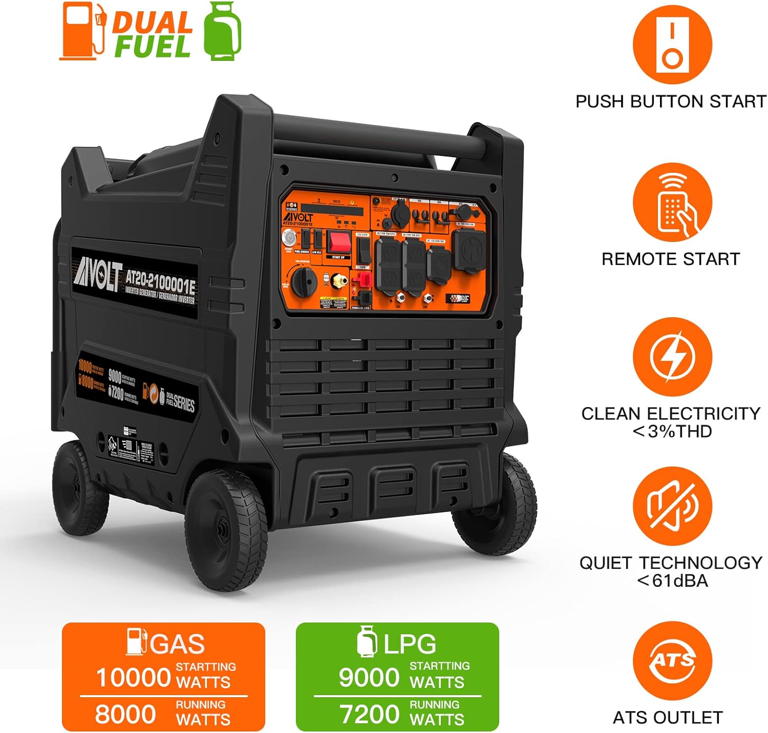 Aivolt 8000W/10000W Generator Dual Fuel Inverter 50 Amp Remote Electric Start New