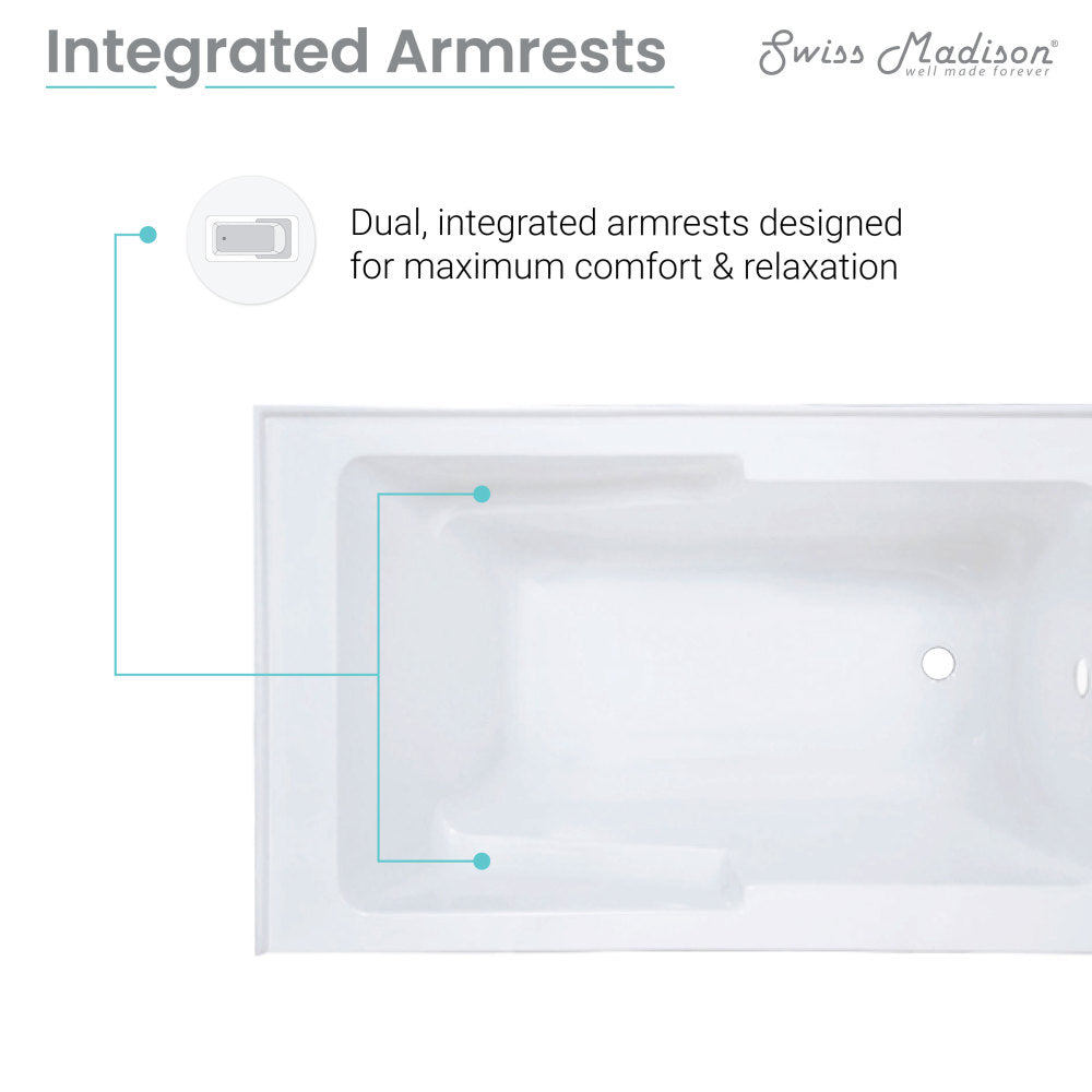 Swiss Madison Voltaire 54" x 30" Right-Hand Drain Alcove Bathtub with Apron & Armrest | SM-AB550