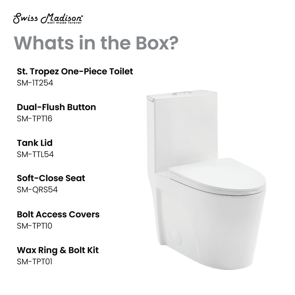 Swiss Madison St. Tropez One-Piece Elongated Toilet Vortex Dual-Flush 1.1/1.6 gpf | SM-1T254