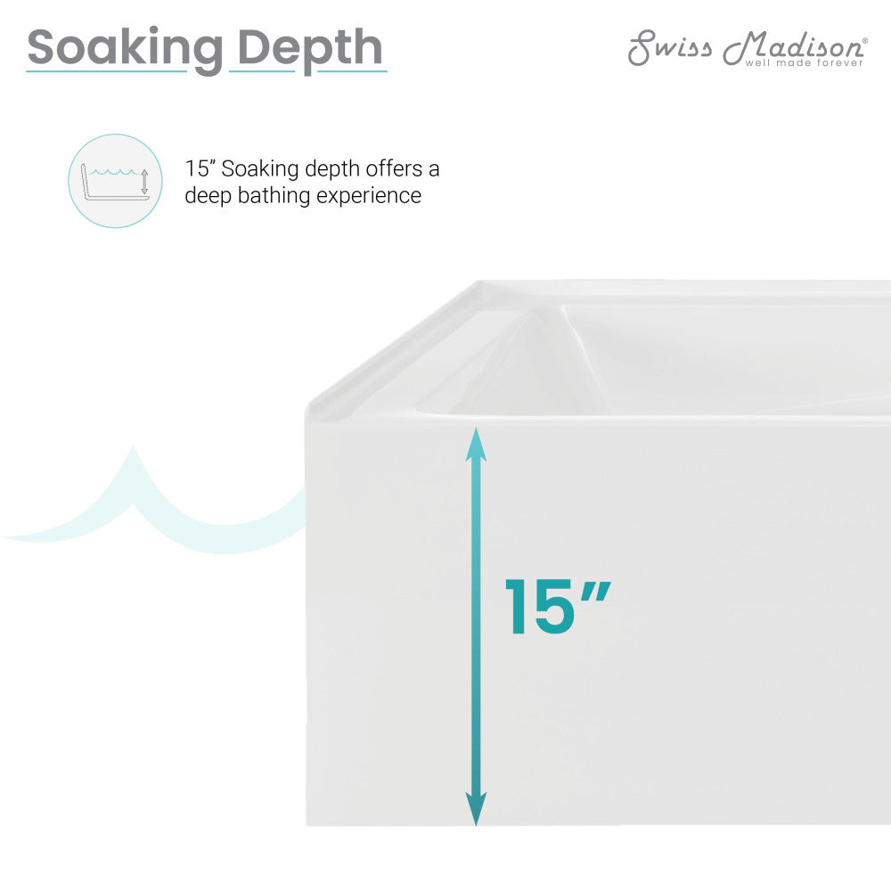 Swiss Madison Voltaire 72" x 36" Right-Hand Drain Alcove Bathtub with Apron and Armrest | SM-AB555