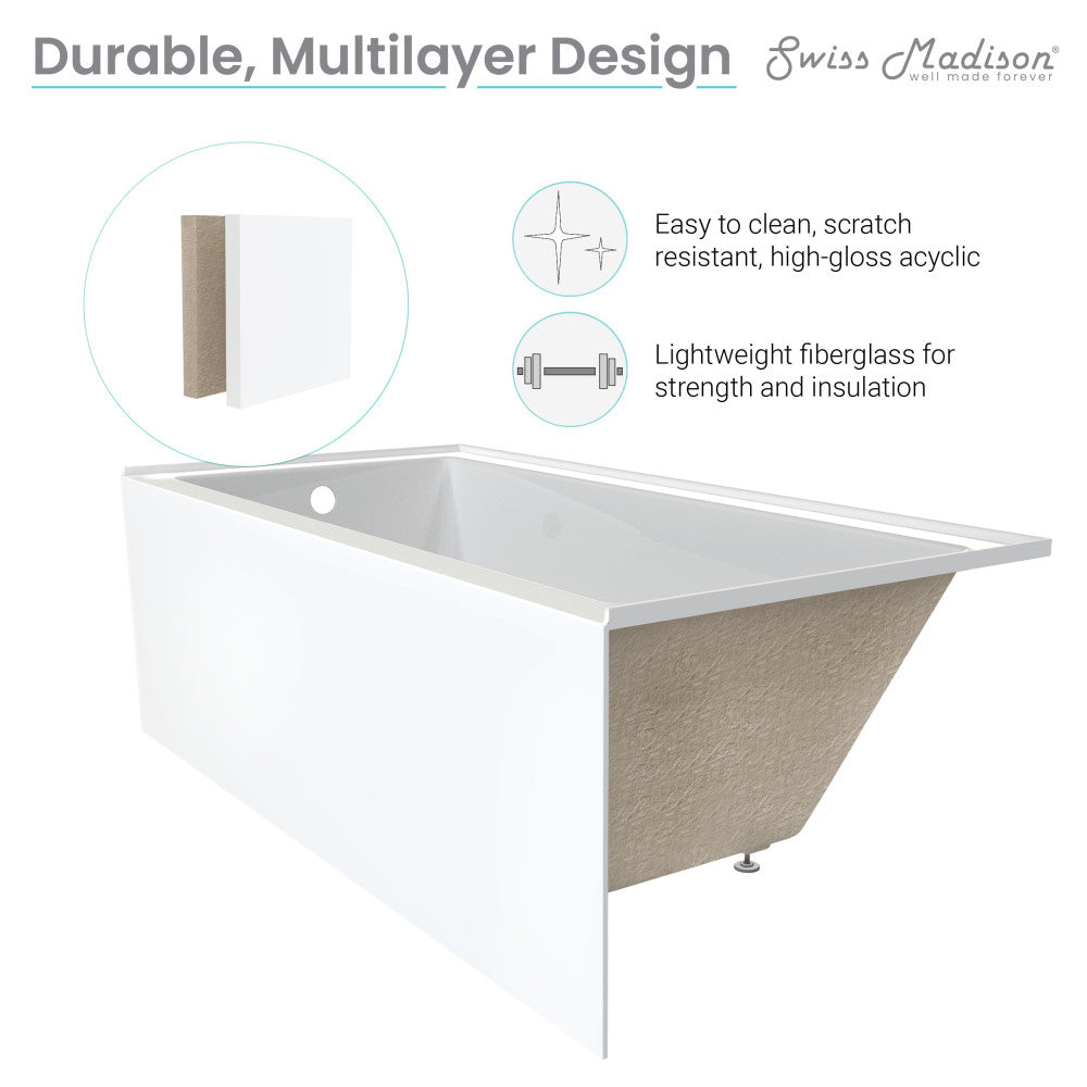 Swiss Madison Voltaire 54" x 30" Right-Hand Drain Alcove Bathtub with Apron | SM-AB558