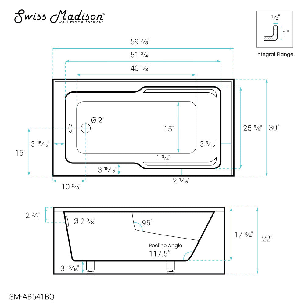 Swiss Madison Voltaire 60" x 30" Left-Hand Drain Alcove Bathtub with Apron in Bisque | SM-AB541BQ