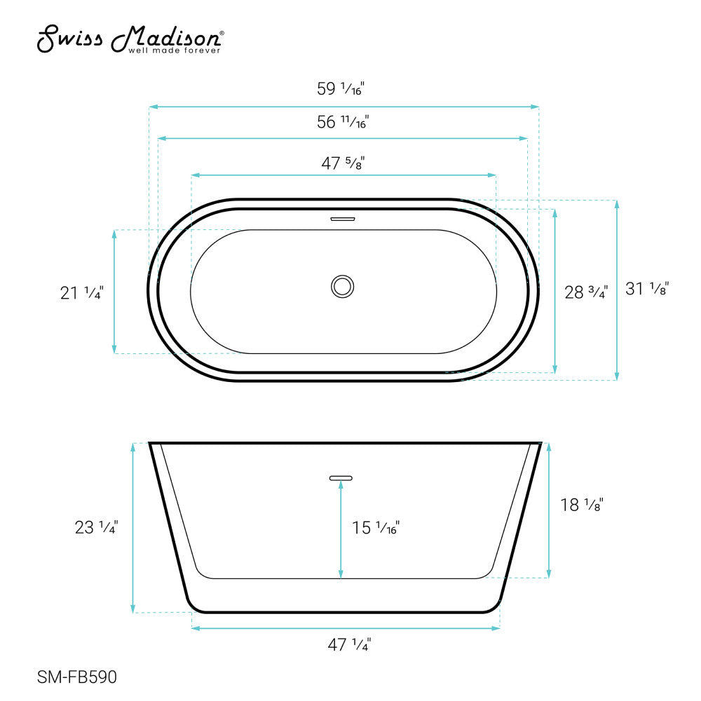 Swiss Madison Claire 60" Freestanding Bathtub | SM-FB590