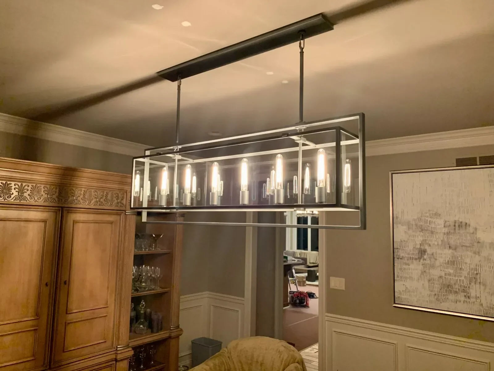 Lykke Glass Lantern Rectangular Chandelier 72"