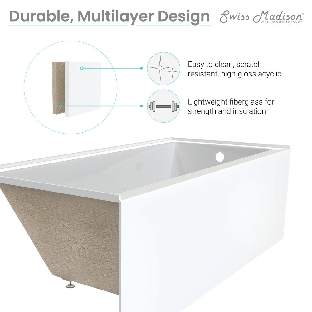 Swiss Madison Voltaire 60" x 30" Right-Hand Drain Alcove Bathtub with Apron | SM-AB592