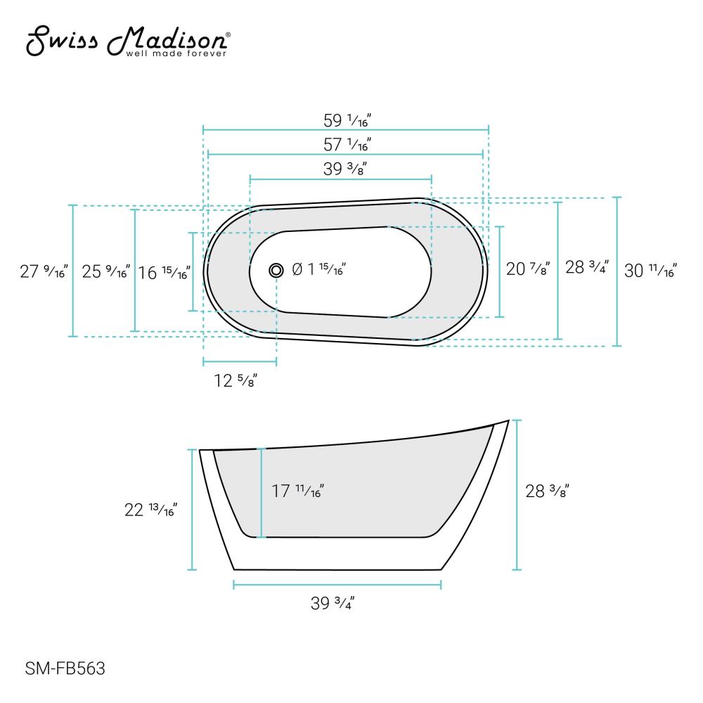 Swiss Madison Sublime 60" Single Slipper Freestanding Bathtub | SM-FB563