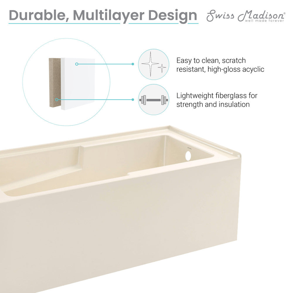 Swiss Madison Voltaire 60" x 30" Right-Hand Drain Alcove Bathtub with Apron in Bisque | SM-AB540BQ