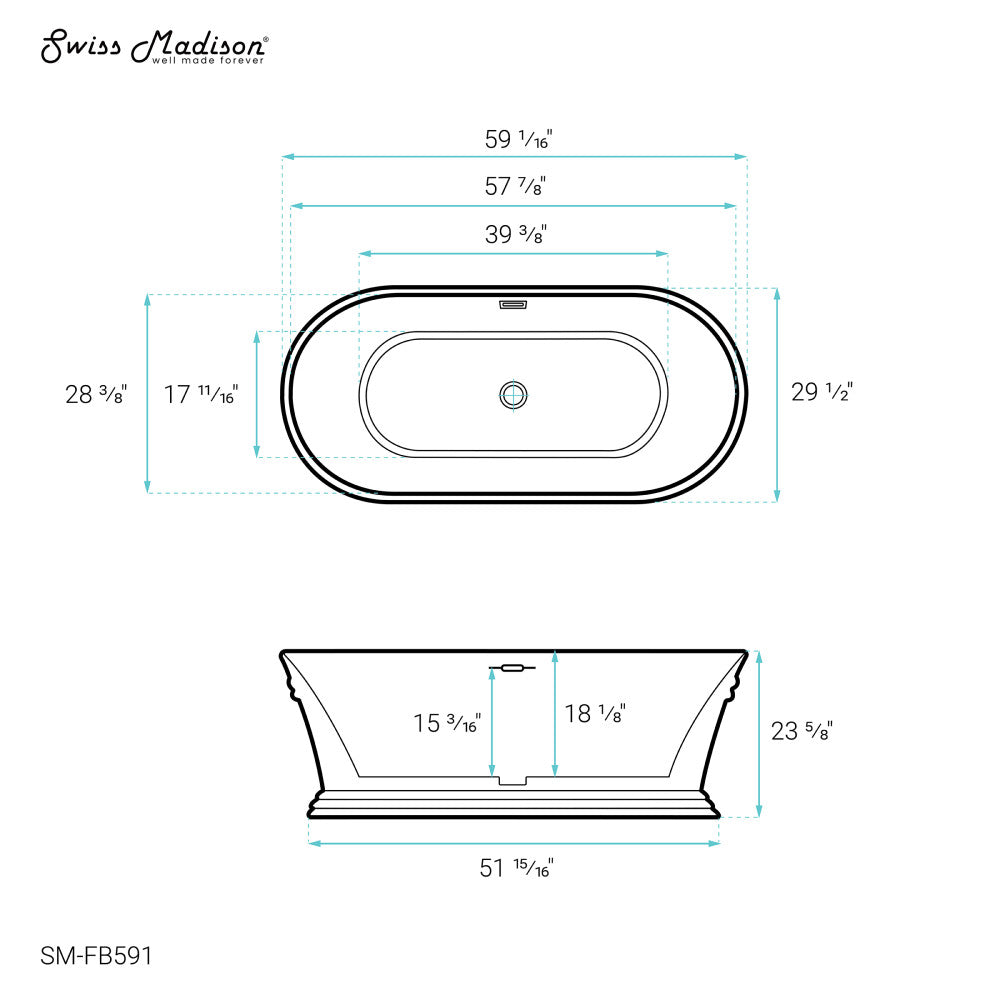 Swiss Madison Santorini 60" Freestanding Tub | SM-FB591