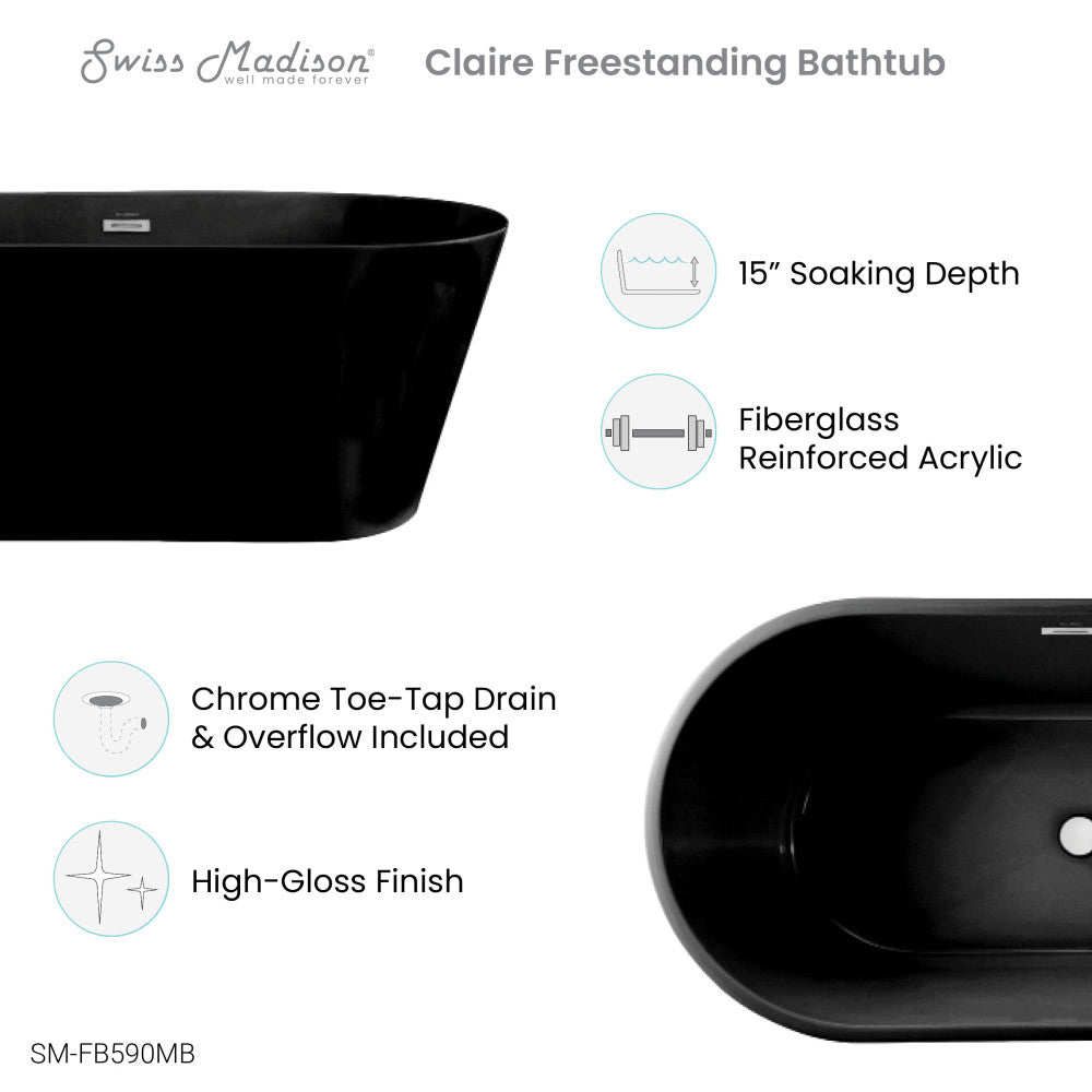 Swiss Madison Claire 60" Freestanding Bathtub in Matte Black | SM-FB590MB