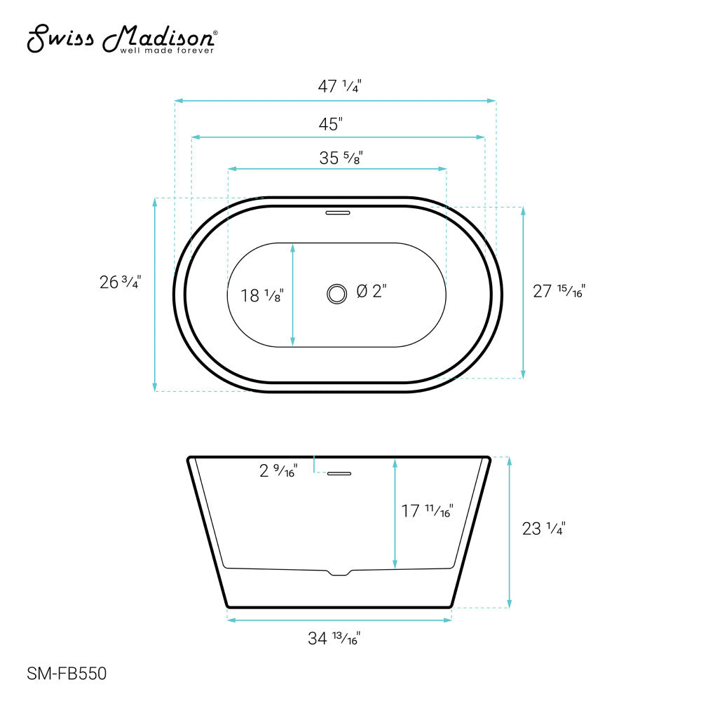 Swiss Madison Claire 48" Freestanding Bathtub | SM-FB550