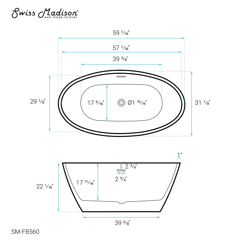 Swiss Madison Manoir 60" Freestanding Bathtub | SM-FB560