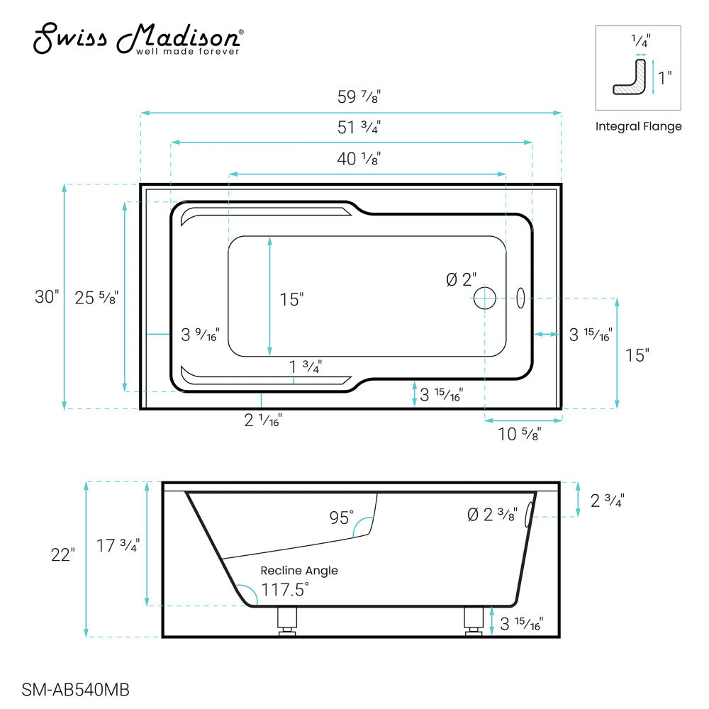 Swiss Madison Voltaire 60" x 30" Right-Hand Drain Alcove Bathtub with Apron in Matte Black | SM-AB540MB