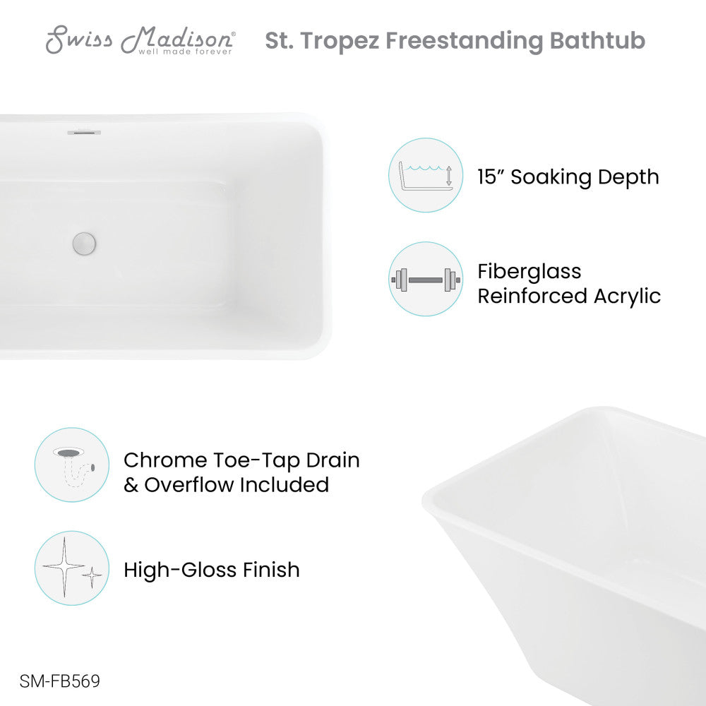 Swiss Madison St. Tropez 60" Freestanding Bathtub | SM-FB569