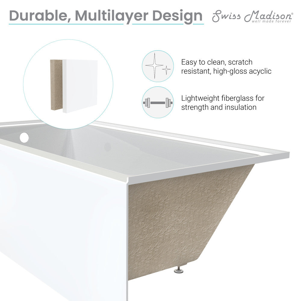 Swiss Madison Virage 60" x 30" Right-Hand Drain Alcove Bathtub with Apron | SM-AB581