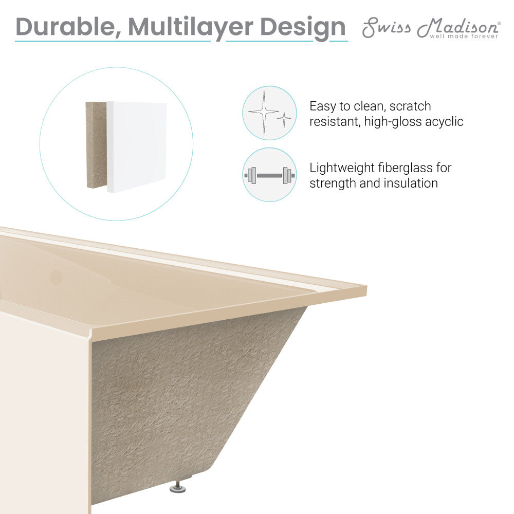 Swiss Madison Voltaire 54" x 30" Left-Hand Drain Alcove Bathtub with Apron in Bisque | SM-AB549BQ