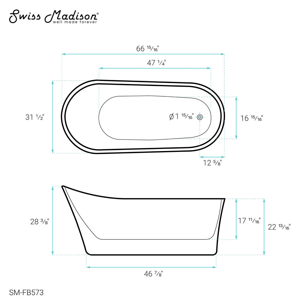 Swiss Madison Sublime 67" Single Slipper Freestanding Bathtub | SM-FB573