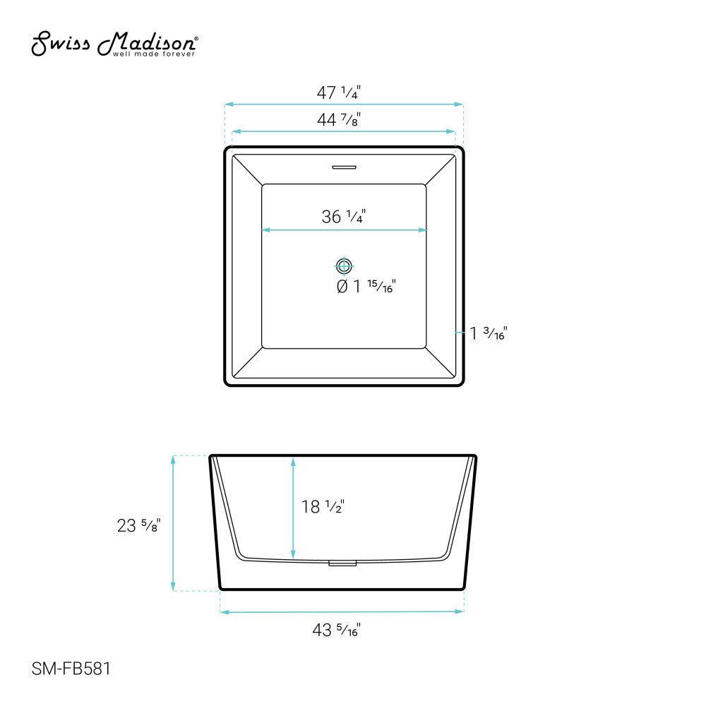 Swiss Madison Voltaire 47" Square Freestanding Bathtub | SM-FB581