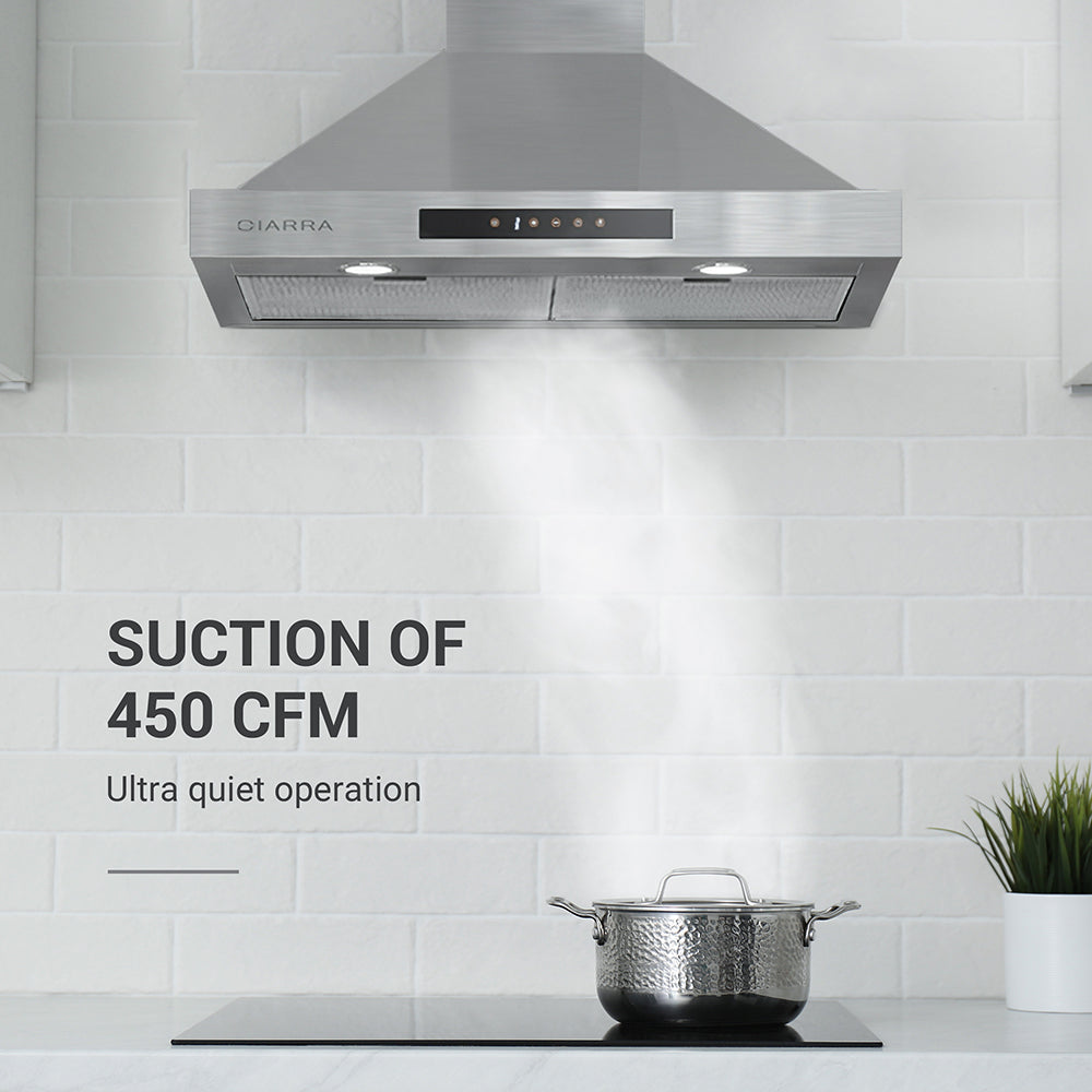 CIARRA 30" 450 CFM Wall Mount Convertible Range Hood in Stainless Steel with Voice and Touch Controls